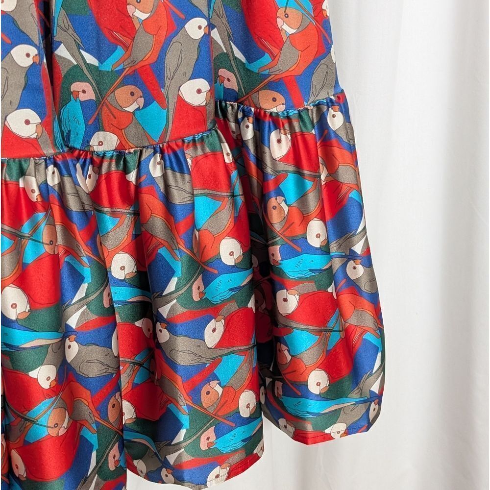 Tucker Juliette Dress Deco Parrot in Silk Stretch Charmeuse Bird Print Midi - Picture 4 of 9